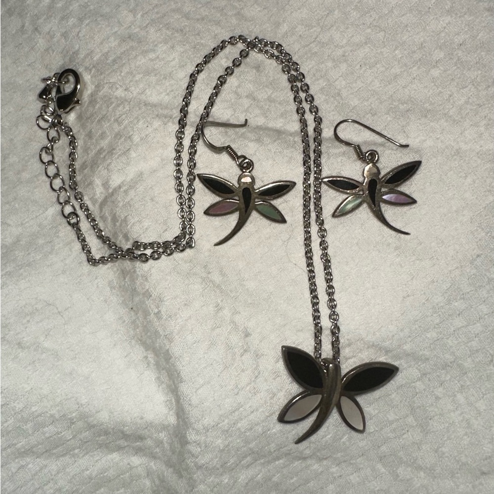 .STERLING dragonfly necklace and earrings SET!!! - Picture 2 of 13